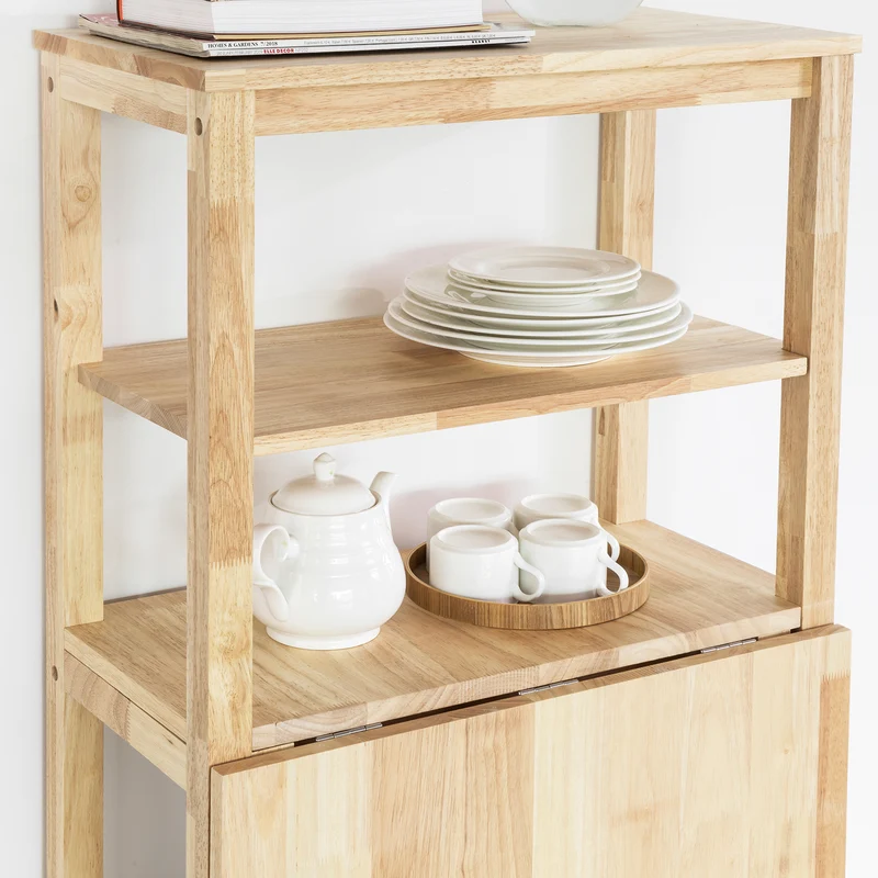 SoBuy FWT70-N Table Pliante en Bois d'Hévéa – 98×60 cm, 3 Étagères, Naturel