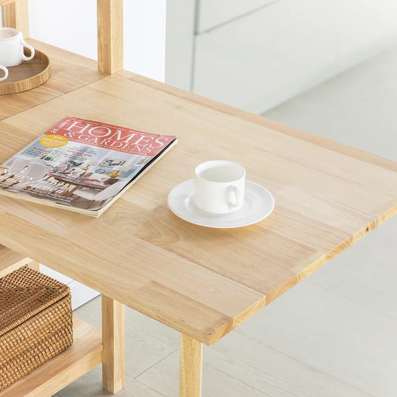 SoBuy FWT70-N Table Pliante en Bois d'Hévéa – 98×60 cm, 3 Étagères, Naturel