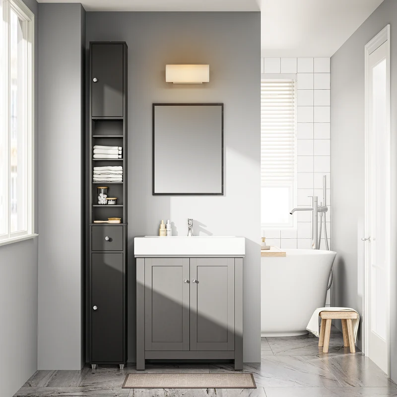 SoBuy BZR34-II-SCH Colonne Salle de Bain Étroite 20 cm – Gain de Place, Noir