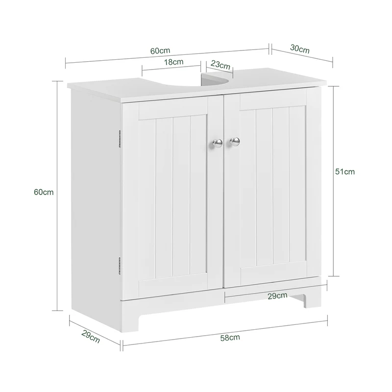 SoBuy BZR18-II-W Meuble sous Vasque 60 cm – Découpe Siphon, Rangement Gain de Place, Blanc