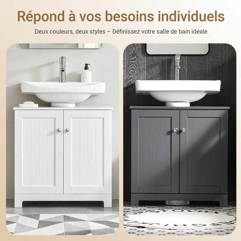 SoBuy BZR18-II-W Meuble sous Vasque 60 cm – Découpe Siphon, Rangement Gain de Place, Blanc