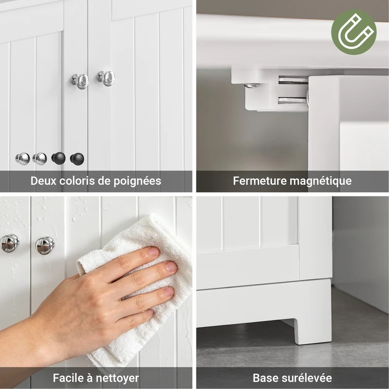 SoBuy BZR18-II-W Meuble sous Vasque 60 cm – Découpe Siphon, Rangement Gain de Place, Blanc