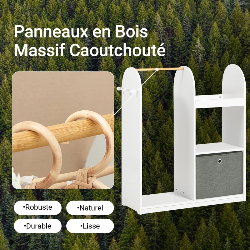 SoBuy KMB40-W Armoire Enfant Penderie Enfant avec Portant Vêtements Garde-Robe avec 3 Étagères Panier en Tissu et 3 Crochets Petite Armoire Etagere Blanc 97x35x108 cm