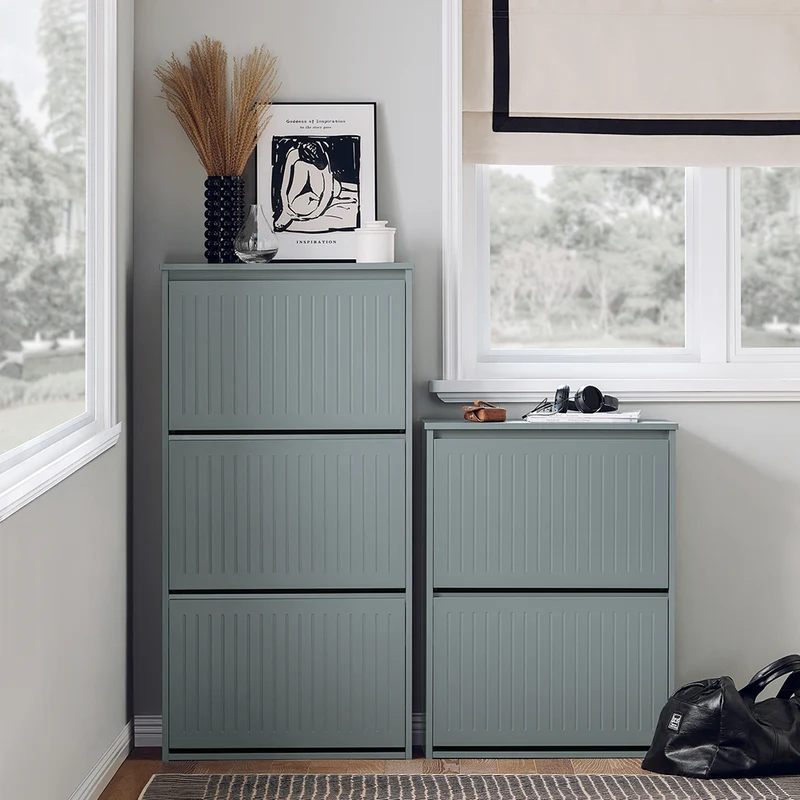 SoBuy FSR165-H-HG Meuble à Chaussures à Abattants 3 Niveaux – Rangement Discret pour Entrée – 61x26x120 cm Gris
