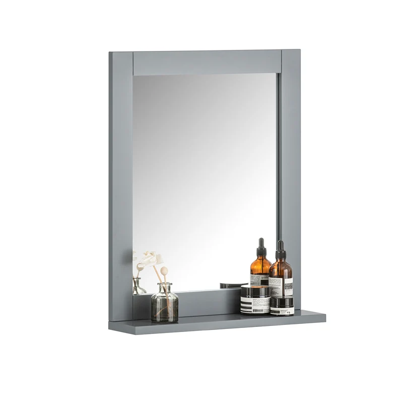 SoBuy FRG129-SG Armoire Murale Salle de Bain avec Miroir, Format Compact, pour Salle de Bain et WC, Rangement Optimisé, Pratique – L40×P10×H49 cm, Gris Clair