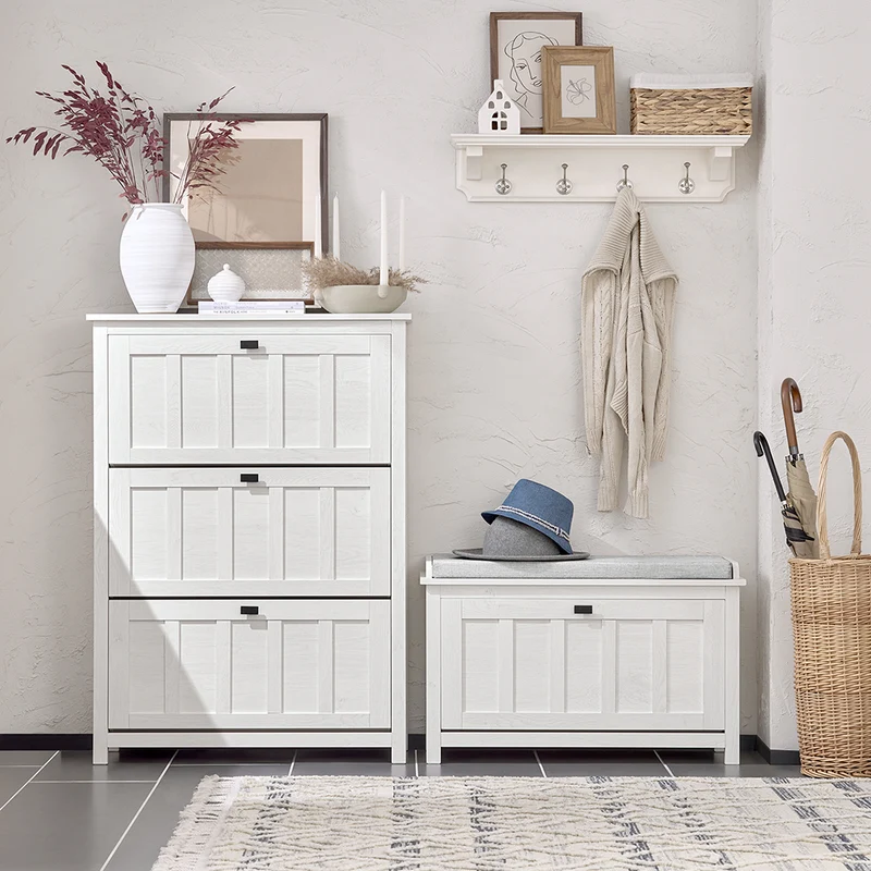 SoBuy FSR161-W Banc à Chaussures avec Coussin Rembourré et 1 Abattant pour Entrée Couloir – 80x30x50 cm, Blanc