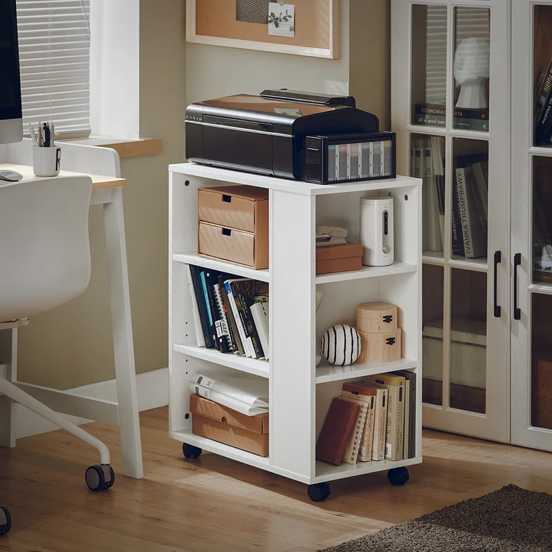 SoBuy FBT68-W Bout de Canapé Table Roulante avec Étagères de Rangement Bibliothèque à roulettes
