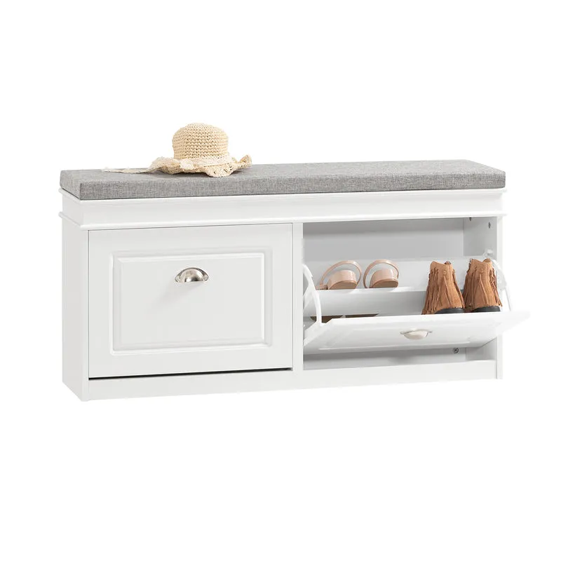 SoBuy FSR64-W Banc à Chaussures 104 cm – 8 Paires, Coussin Lavable, Slim 24 cm, FSC®, Blanc