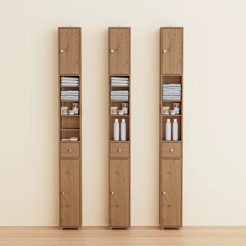 SoBuy BZR34-II-PF Colonne Salle de Bain Ultra-Étroite 20 cm – 4 Étagères Réglables et Tiroir – Effet Bois