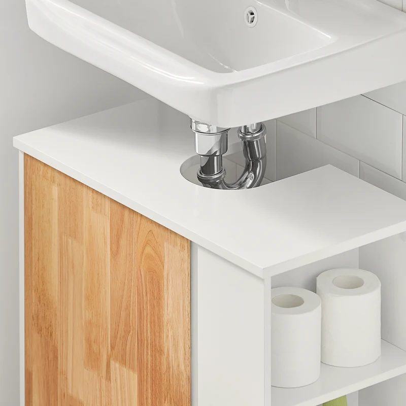 SoBuy BZR75-W Meuble sous Lavabo, Meuble sous Vasque, Armoire Salle de Bain avec Porte et 2 Compartiments Latéral