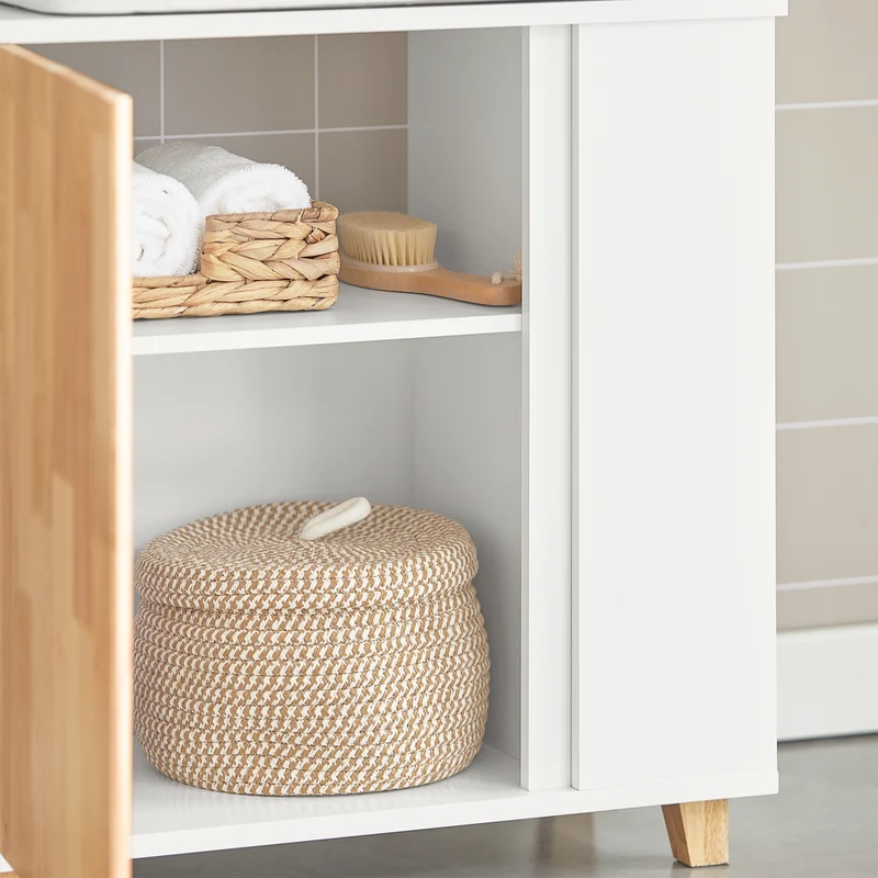 SoBuy BZR75-W Meuble sous Lavabo, Meuble sous Vasque, Armoire Salle de Bain avec Porte et 2 Compartiments Latéral