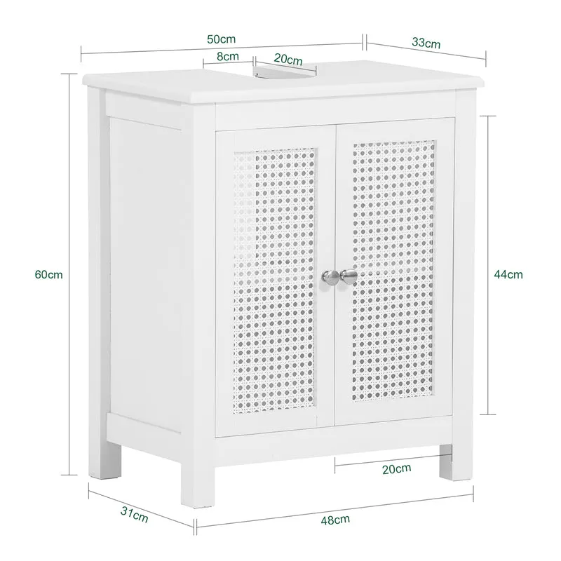 SoBuy BZR35-W Meuble sous Lavabo Salle de Bain Meuble Lavabo avec 2 Portes et Étagère Petit Meuble Salle de Bain avec Panneaux en Treillis pour Vasque ou Lavabo Blanc 50x60x33 cm
