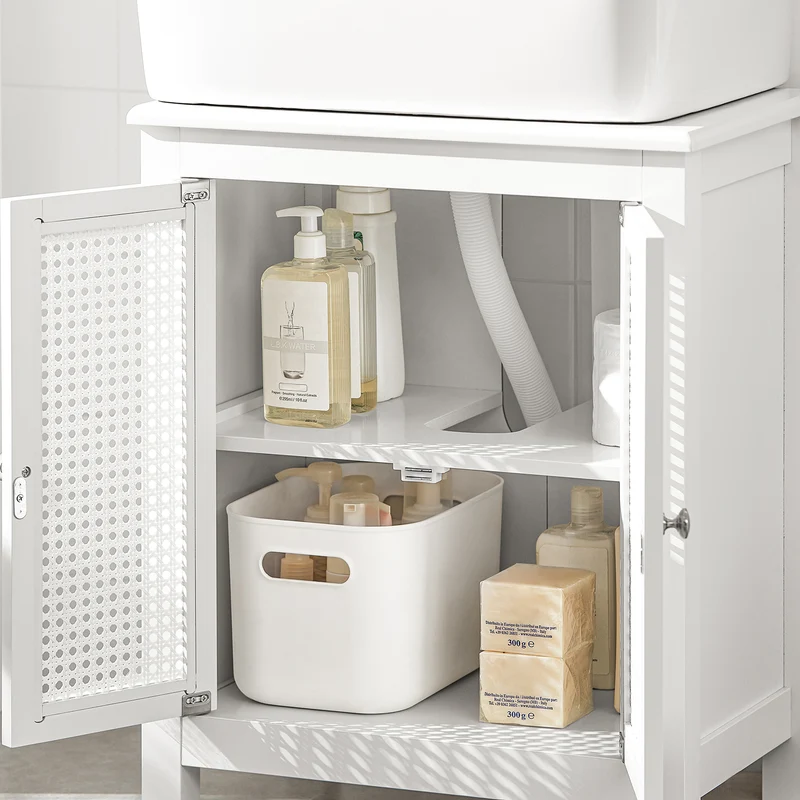 SoBuy BZR35-W Meuble sous Lavabo Salle de Bain Meuble Lavabo avec 2 Portes et Étagère Petit Meuble Salle de Bain avec Panneaux en Treillis pour Vasque ou Lavabo Blanc 50x60x33 cm