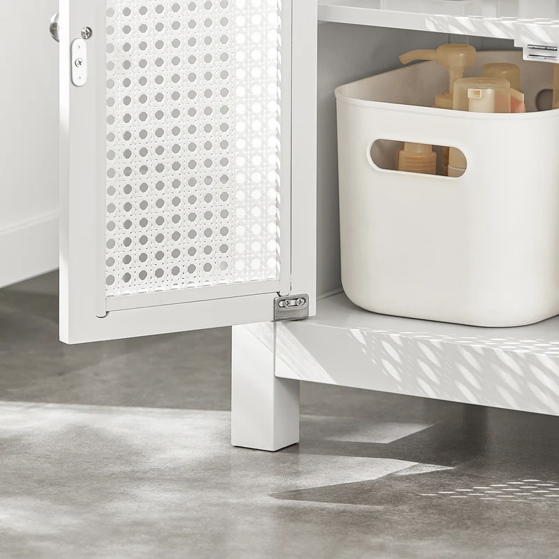 SoBuy BZR35-W Meuble sous Lavabo Salle de Bain Meuble Lavabo avec 2 Portes et Étagère Petit Meuble Salle de Bain avec Panneaux en Treillis pour Vasque ou Lavabo Blanc 50x60x33 cm