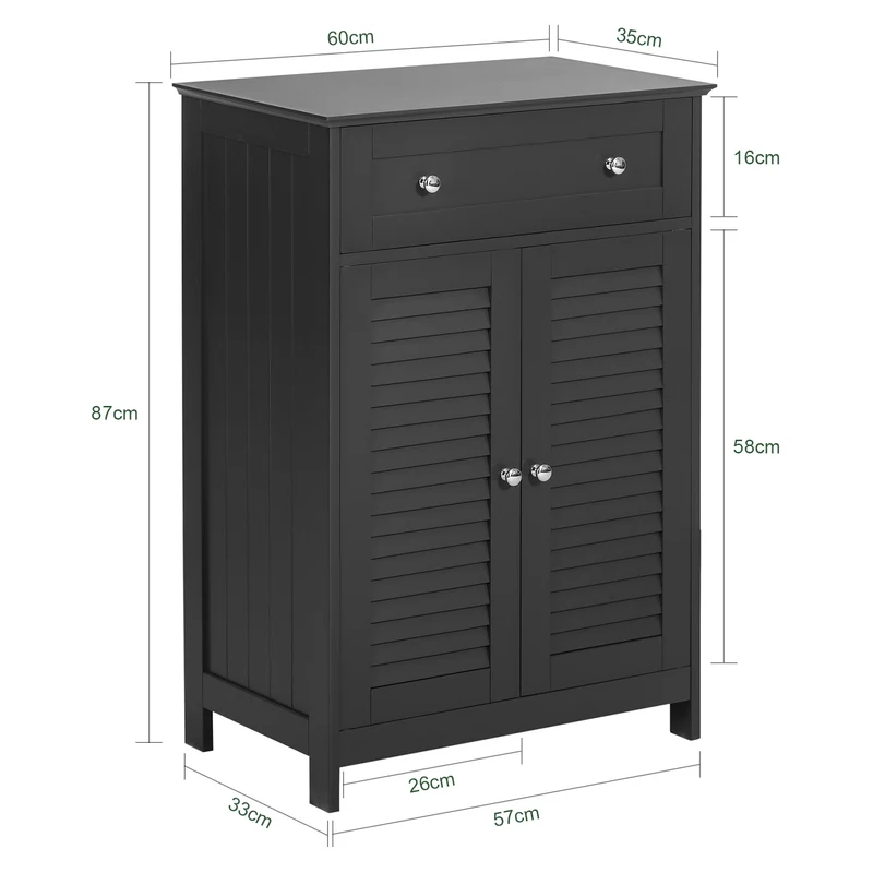 SoBuy FRG238-DG Meuble Bas Salle de Bain avec Étagère Réglable, 1 Tiroir et 2 Portes, pour Salle de Bain et WC, Rangement Optimisé – L60×P35×H87 cm, Gris Foncé