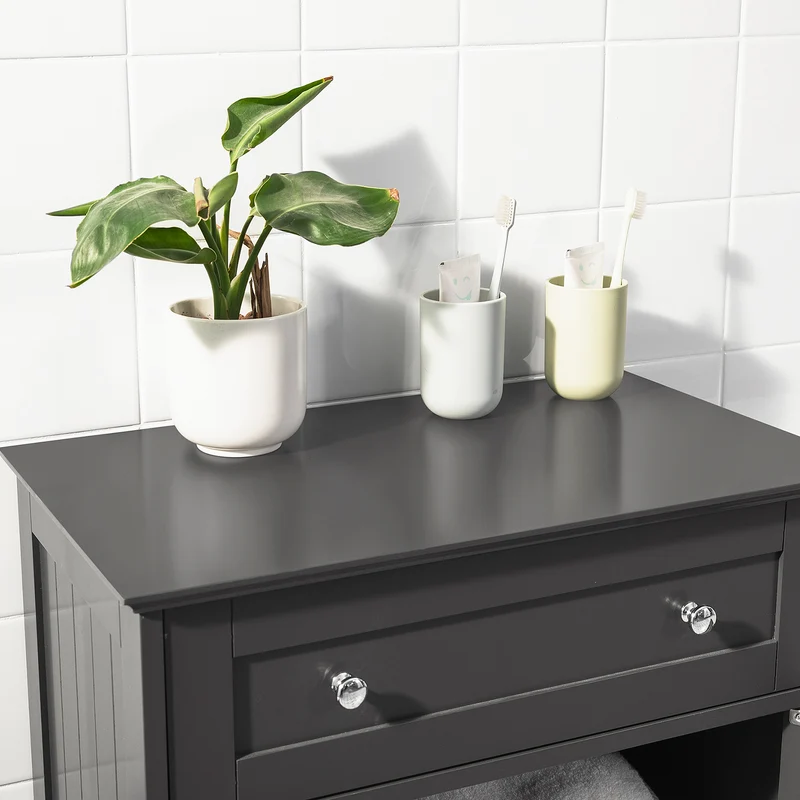 SoBuy FRG238-DG Meuble Bas Salle de Bain avec Étagère Réglable, 1 Tiroir et 2 Portes, pour Salle de Bain et WC, Rangement Optimisé – L60×P35×H87 cm, Gris Foncé