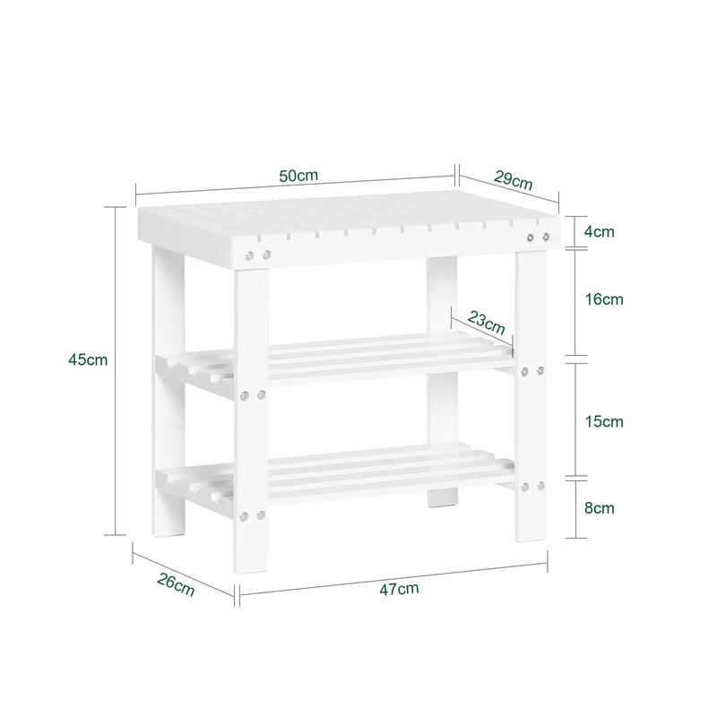 SoBuy FSR02-K-W Banc à Chaussures en Bambou avec Assise et Étagère de Rangement pour Entrée – 50x29x46 cm, Blanc