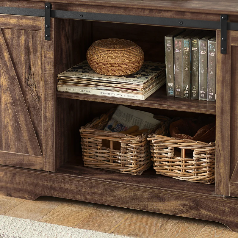 SoBuy FSB60-N Buffet Cuisine avec Porte de Grange Coulissante et 2 Étagères Réglables – L120×P40×H70 cm, Charge 50 kg, Panneaux E1, Naturel