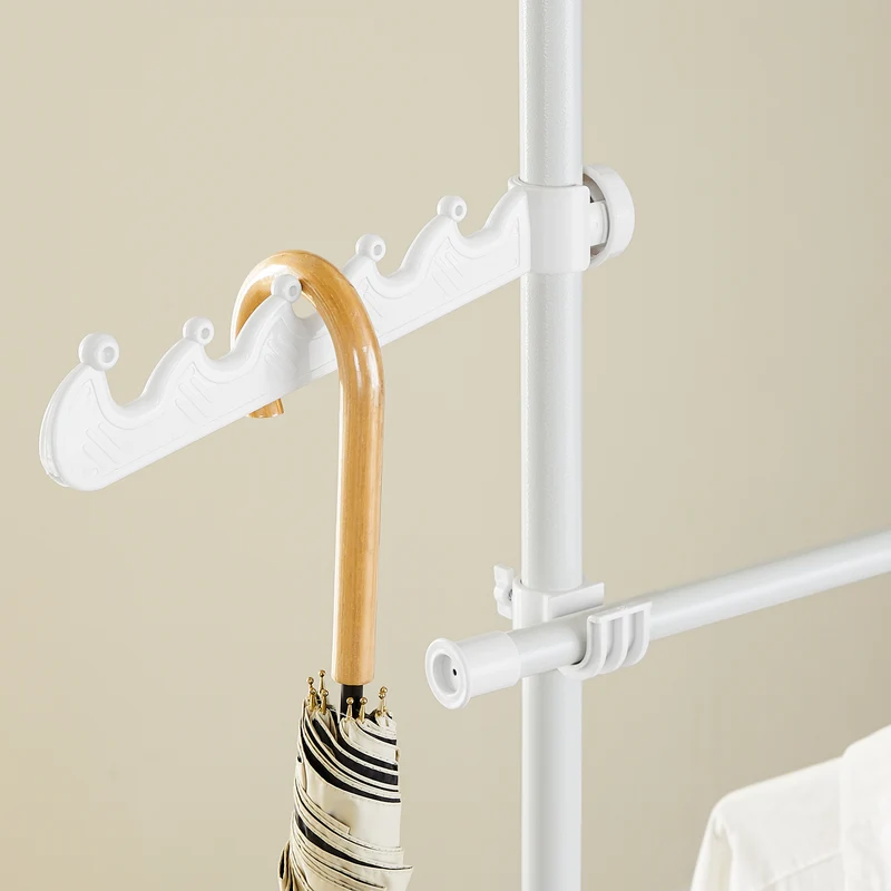SoBuy FRG34-II-W Portant à vêtements télescopique robuste – Penderie ouverte réglable avec tringles et étagères, Porte-manteau pour chambre ou dressing, Blanc