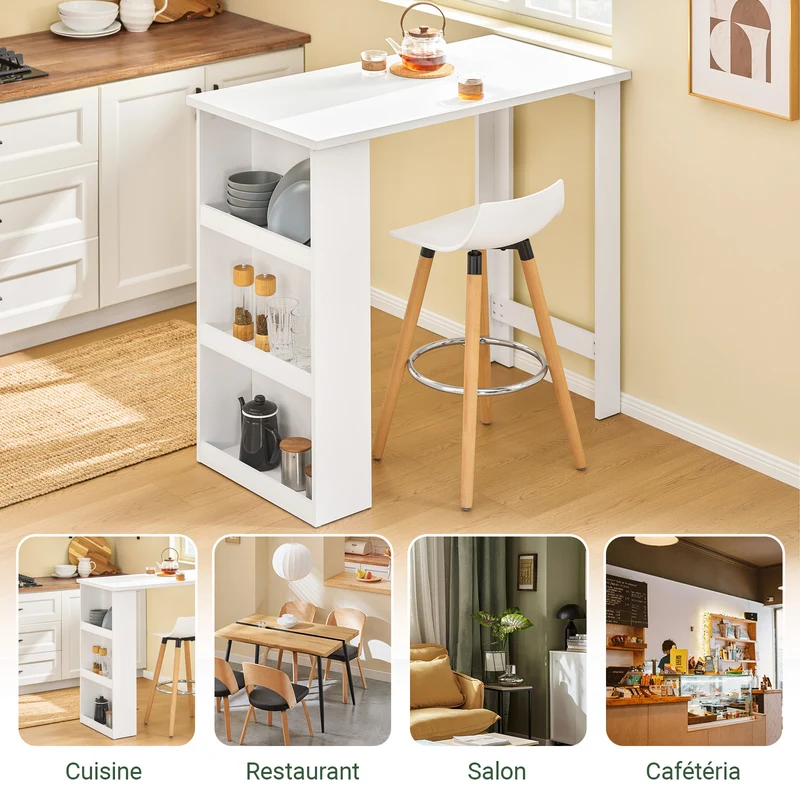 SoBuy FWT17-II-W Table de Bar Table Haute de Cuisine Table Mange Debout pour Petits Espaces, Bar pour Cuisine, Salon, Bureau ou Bar à Café Blanche 112 x 57 x 106 cm