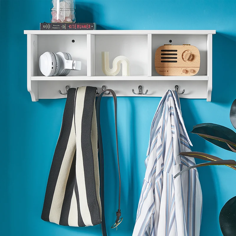 SoBuy FRG48-W Portemanteau Étagère murale Porte-manteau salle de bain Meuble d’entrée
