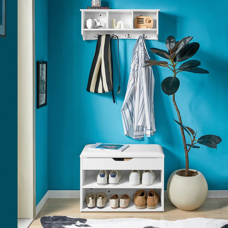 SoBuy FRG48-W Portemanteau Étagère murale Porte-manteau salle de bain Meuble d’entrée