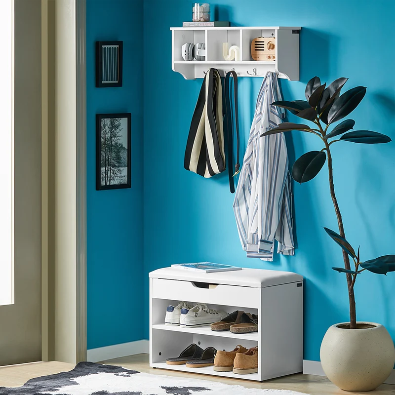 SoBuy FRG48-W Portemanteau Étagère murale Porte-manteau salle de bain Meuble d’entrée