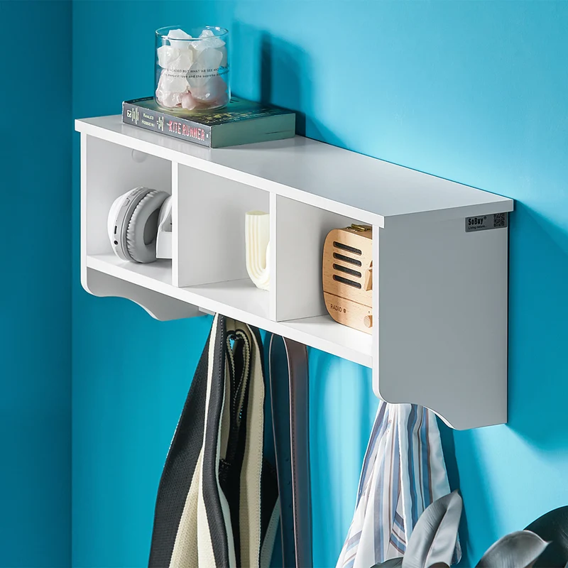 SoBuy FRG48-W Portemanteau Étagère murale Porte-manteau salle de bain Meuble d’entrée