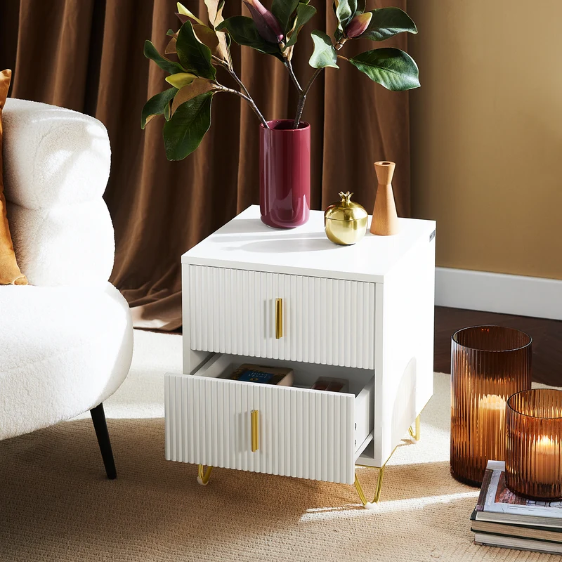 SoBuy FBT115-W Table de Chevet - Table de Nuit avec 2 tiroirs, Table d'appoint pour Chambre à Coucher - Meuble de Rangement Moderne, Blanc L40 x P40 x H47 cm