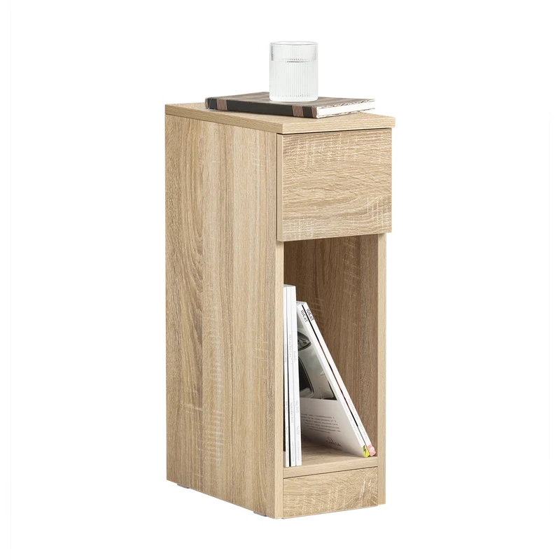 SoBuy FBT111-N Table de Chevet Ultra-Fine avec Tiroir et Étagère – L20×P35×H60 cm, Charge max. 20 kg, MDF/PB E1, Naturel