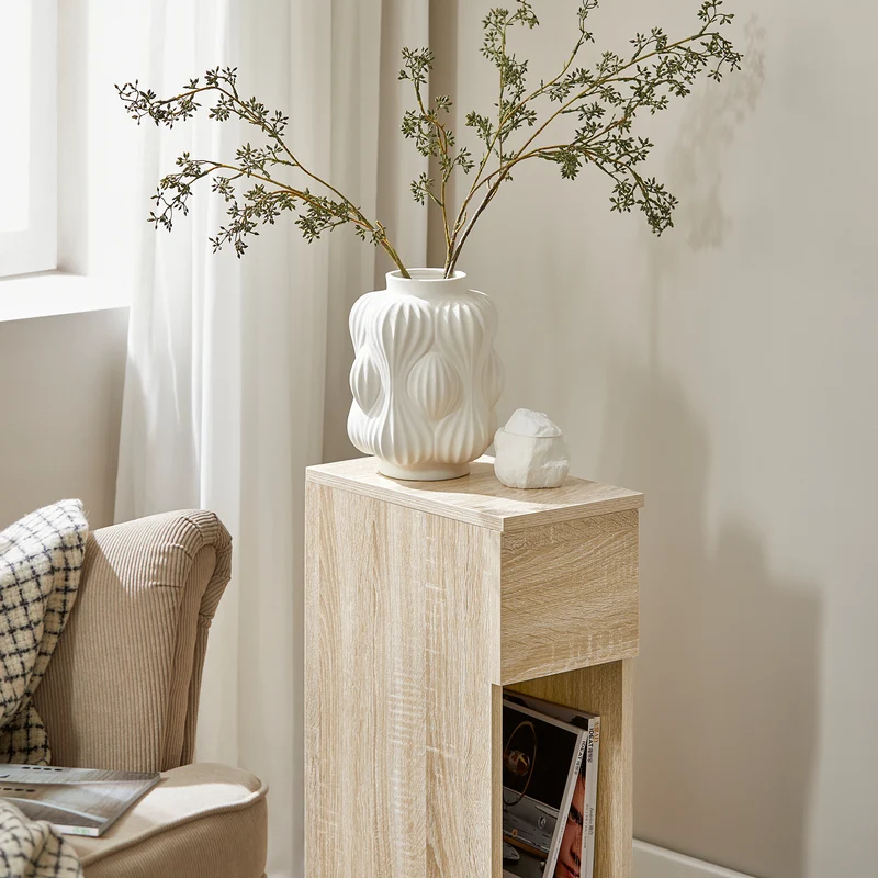 SoBuy FBT111-N Table de Chevet Ultra-Fine avec Tiroir et Étagère – L20×P35×H60 cm, Charge max. 20 kg, MDF/PB E1, Naturel