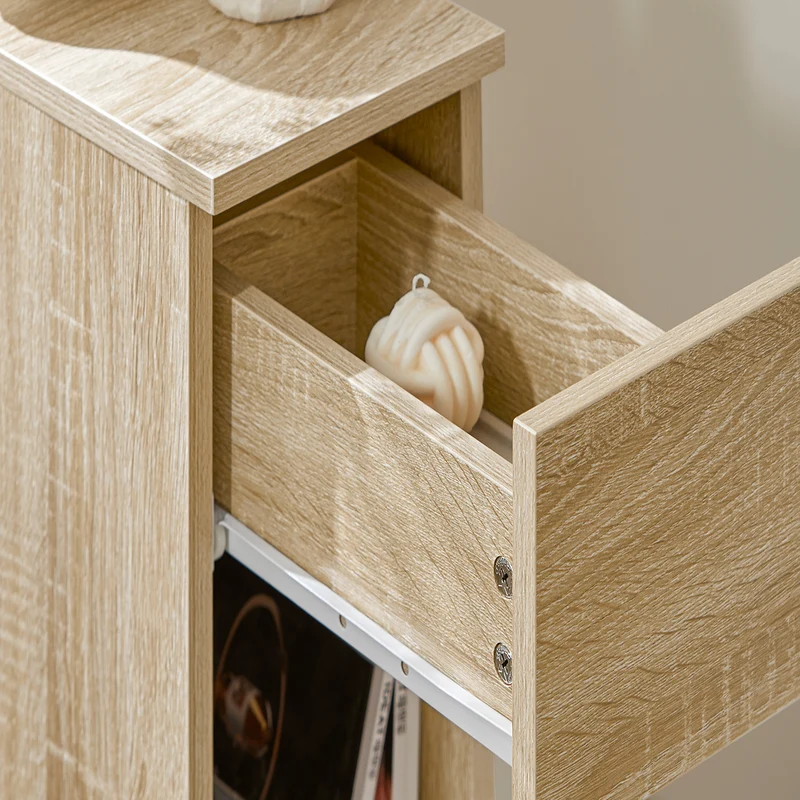 SoBuy FBT111-N Table de Chevet Ultra-Fine avec Tiroir et Étagère – L20×P35×H60 cm, Charge max. 20 kg, MDF/PB E1, Naturel