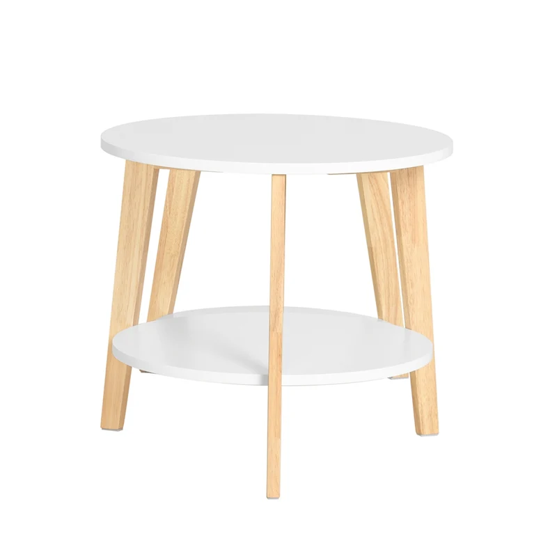 SoBuy FBT75-W Set de 2-Blanc et Bois Ronde Table d'Appoint Table Basse Ronde Guéridon
