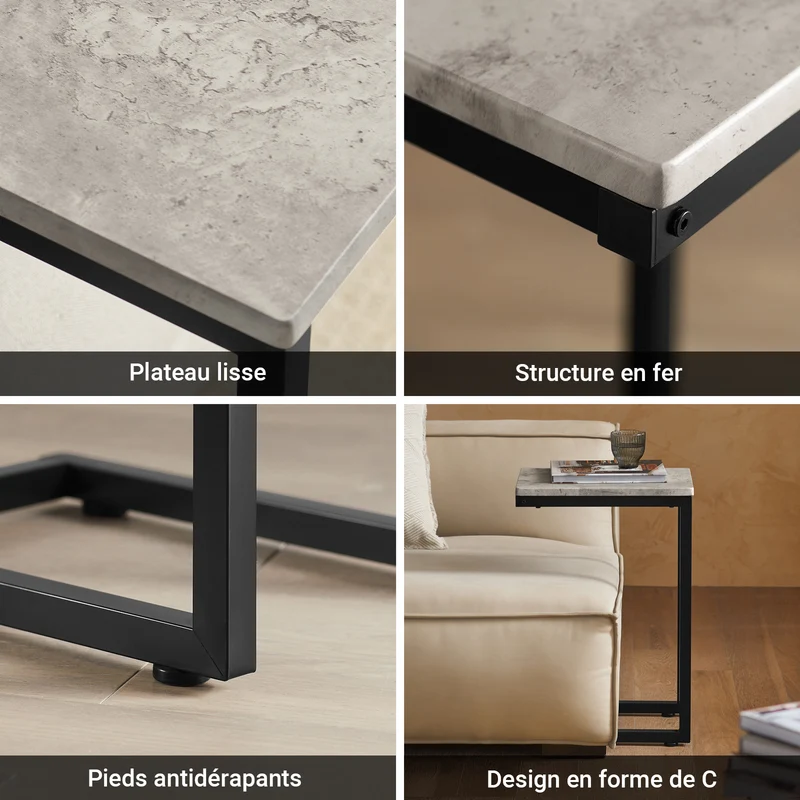 SoBuy FBT44-HG Table d'appoint Moderne - Table Basse Salon, Bout de Canapé à Café 40x30x60 cm Noir & Gris