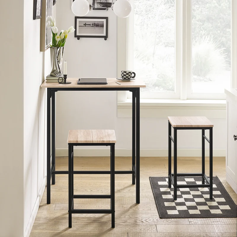 SoBuy OGT10-N Ensemble Table Haute + 2 Tabourets avec Repose-Pieds – L80 × P50 × H87 cm, Naturel