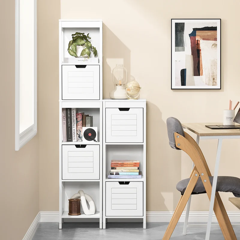 SoBuy FRG127-W Colonne Salle de Bain avec 2 Paniers, Format Compact, Design Moderne, pour Salle de Bain et WC, Rangement Optimisé – L30×P30×H89 cm, Bois, Blanc