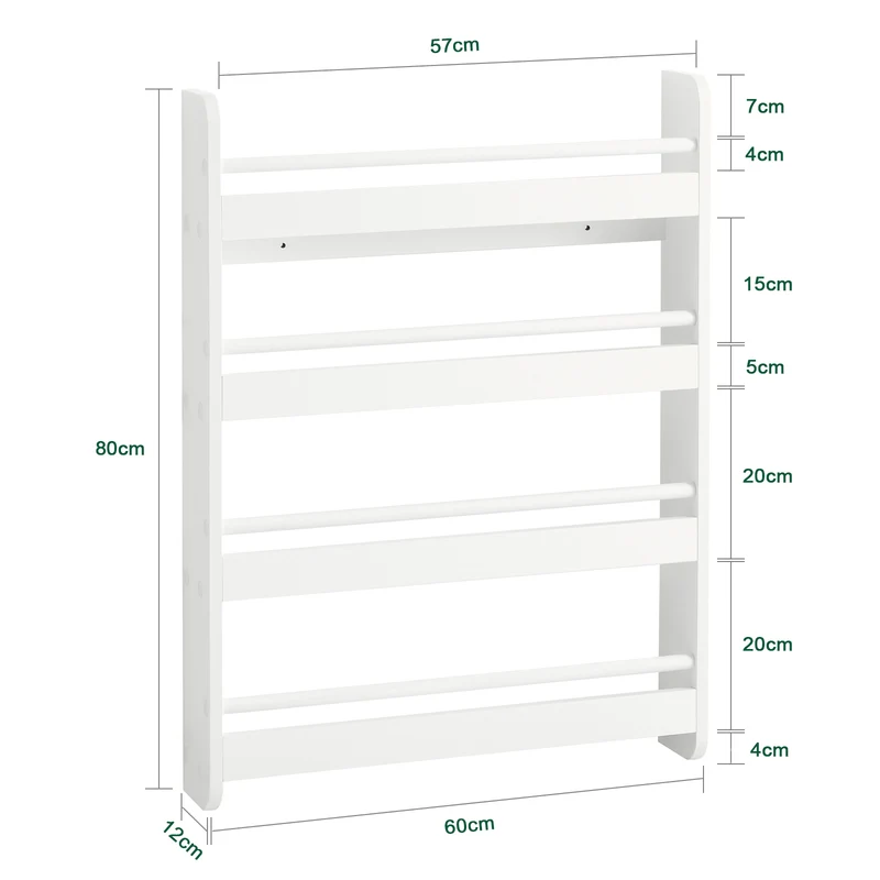 SoBuy KMB08-K-W Bibliothèque Murale Étagère à Livres Enfants Étagère de Rangement avec 4 Étages - Blanc