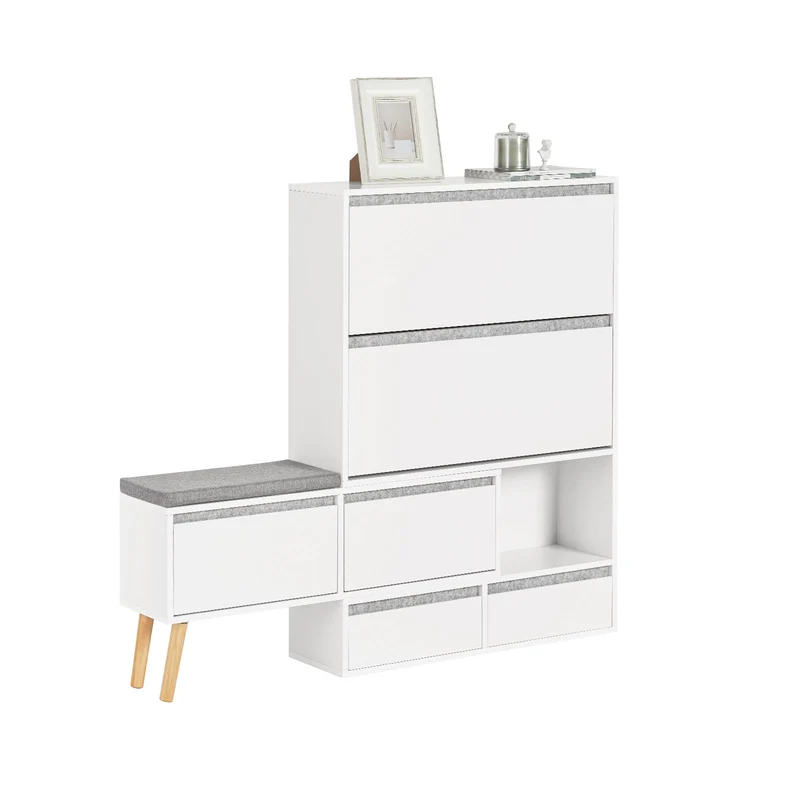 SoBuy FSR134-W Banc à Chaussures Modulable avec Armoire sur Pieds, Meuble d'Entrée – 124x24x126 cm, Blanc