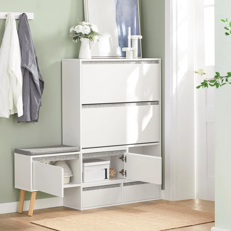 SoBuy FSR134-W Banc à Chaussures Modulable avec Armoire sur Pieds, Meuble d'Entrée – 124x24x126 cm, Blanc