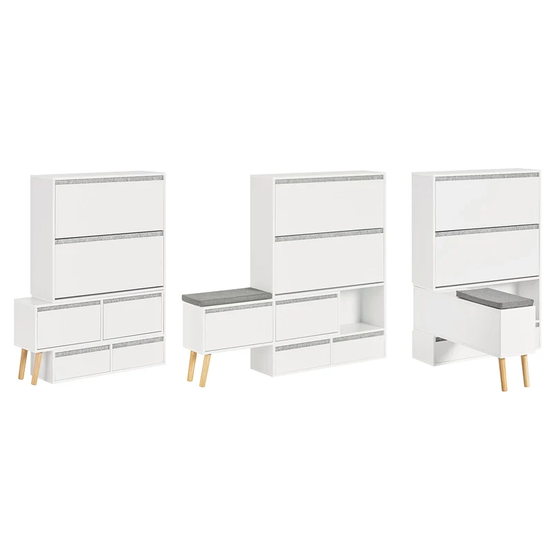 SoBuy FSR134-W Banc à Chaussures Modulable avec Armoire sur Pieds, Meuble d'Entrée – 124x24x126 cm, Blanc