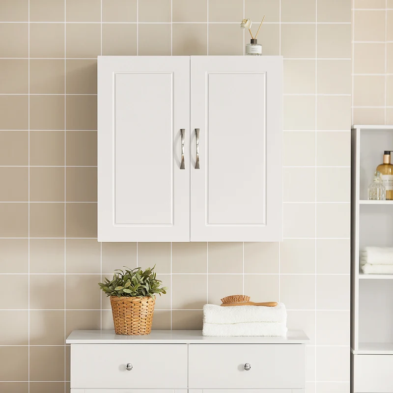 SoBuy FRG231-W Armoire Murale Salle de Bain avec Porte et Étagère Réglable – L60×P30×H60 cm, Charge 25 kg, MDF E1, Blanc