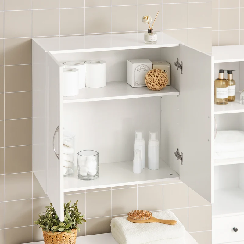 SoBuy FRG231-W Armoire Murale Salle de Bain avec Porte et Étagère Réglable – L60×P30×H60 cm, Charge 25 kg, MDF E1, Blanc