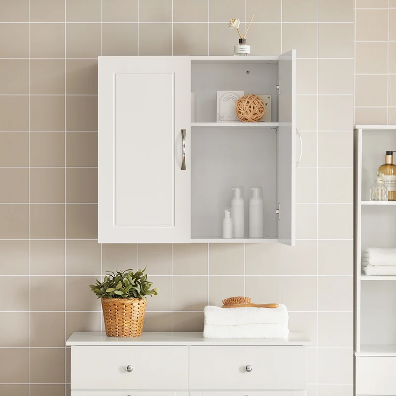 SoBuy FRG231-W Armoire Murale Salle de Bain avec Porte et Étagère Réglable – L60×P30×H60 cm, Charge 25 kg, MDF E1, Blanc
