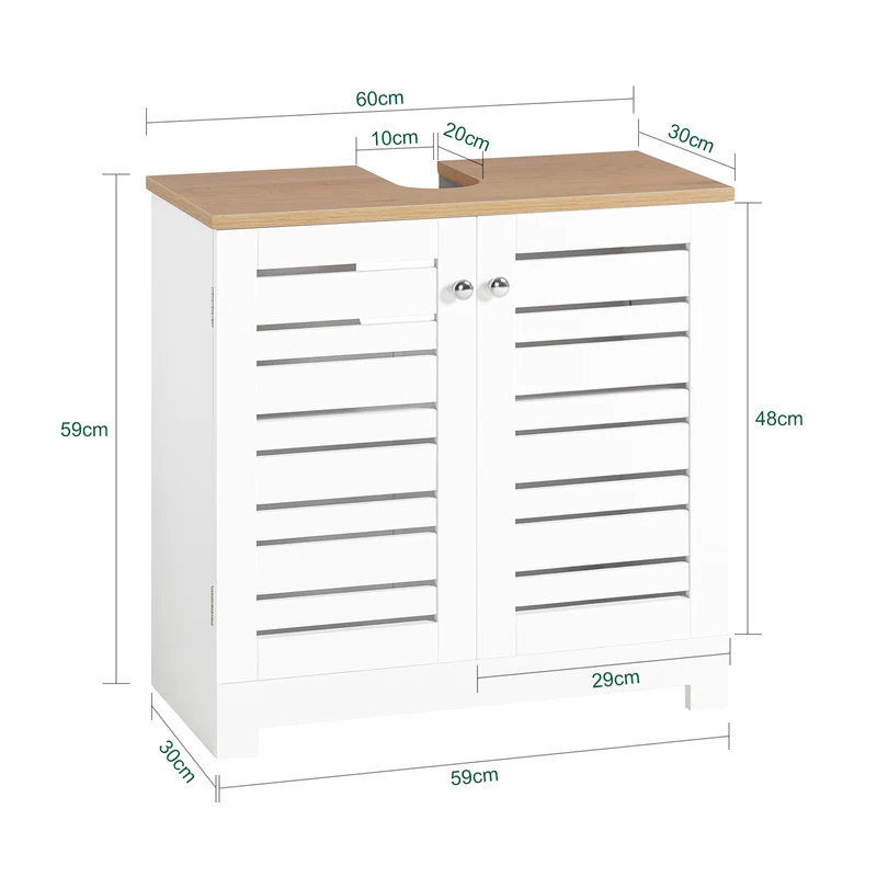 SoBuy BZR40-W Meuble Sous-Lavabo Meuble Sous-Vasque à 2 étages et 2 Portes Meuble de Rangement de Salle de Bain