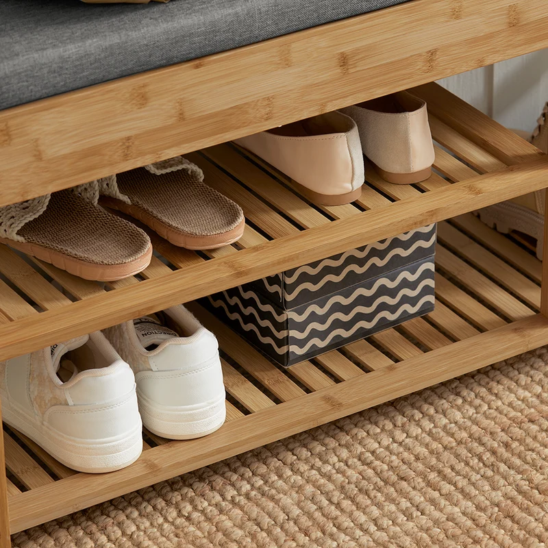 SoBuy FSR47-N Banc à Chaussures avec Étagère et Tiroirs Latéraux, Assise pour Entrée Couloir – 90x30x45 cm, Naturel