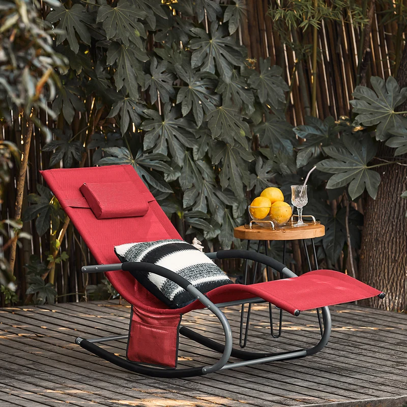 SoBuy OGS28-R Chaise Longue Transat de Jardin Bascule avec Appui-tête Réglable et Pochette latérale