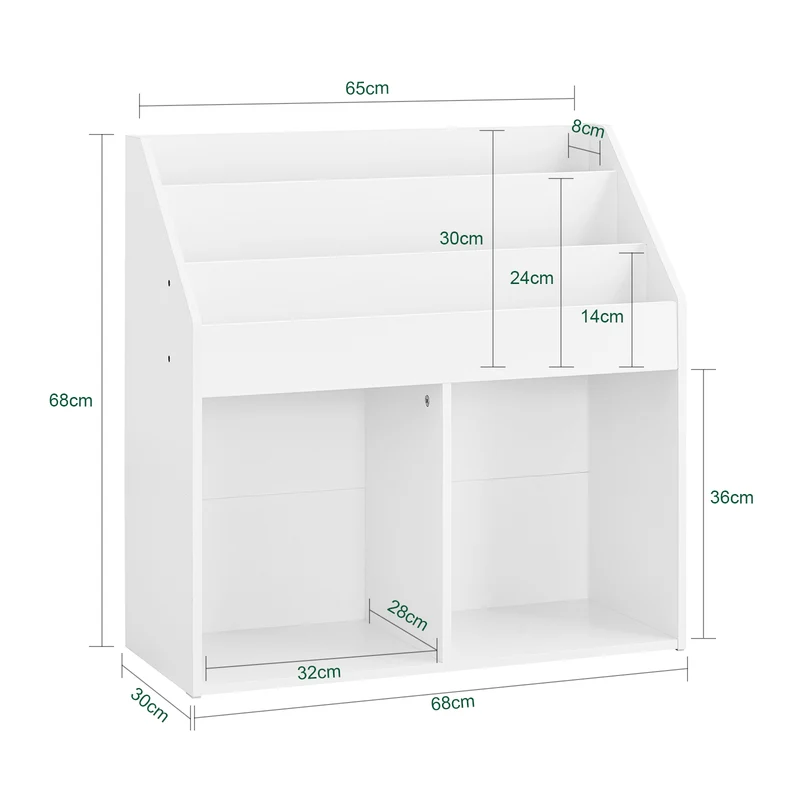 SoBuy KMB01-II-W Bibliothèque Enfant avec 3 Étagères, 2 Compartiments Ouverts, Coins Arrondis et Anti-Basculement – 68x30x68 cm, Blanc