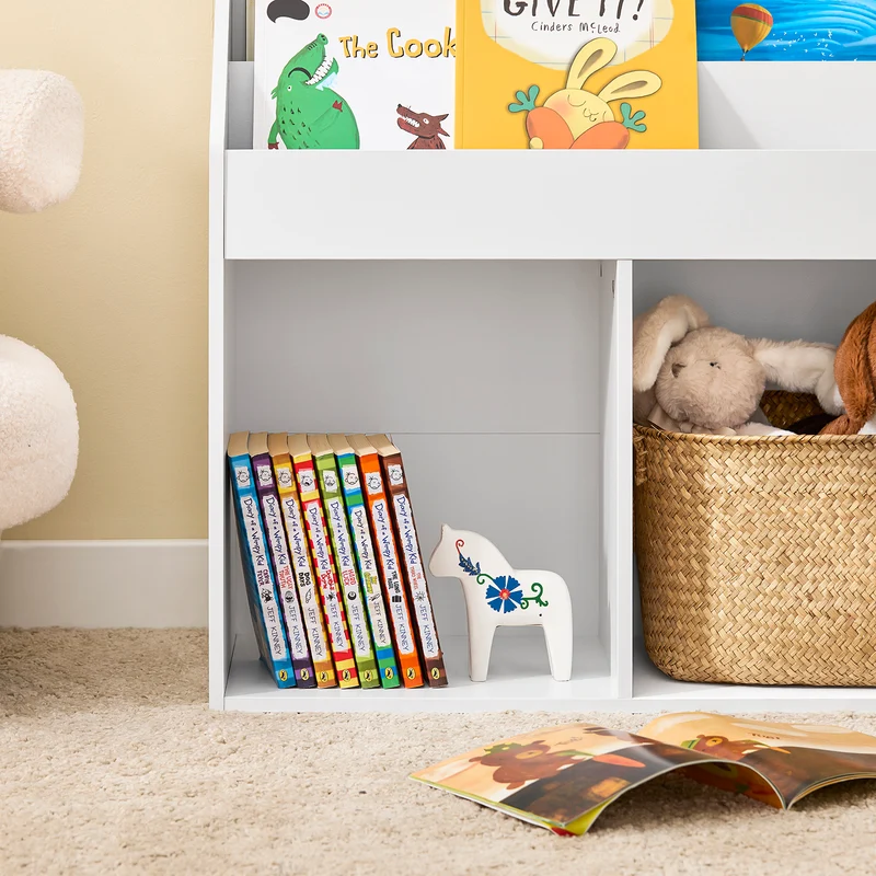 SoBuy KMB01-II-W Bibliothèque Enfant avec 3 Étagères, 2 Compartiments Ouverts, Coins Arrondis et Anti-Basculement – 68x30x68 cm, Blanc