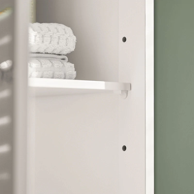 SoBuy FRG236-W Colonne de Salle de Bain – 32 cm, 2 Portes Persiennes, Tiroir et Niche, Blanc