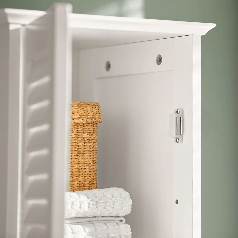 SoBuy FRG236-W Colonne de Salle de Bain – 32 cm, 2 Portes Persiennes, Tiroir et Niche, Blanc
